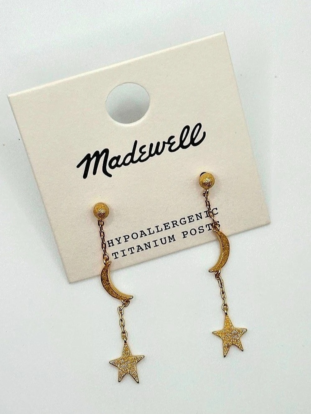 Madewell 1.5” NWT Celestial Shimmer Star & Moon Dainty Drop Chain Earrings Gold